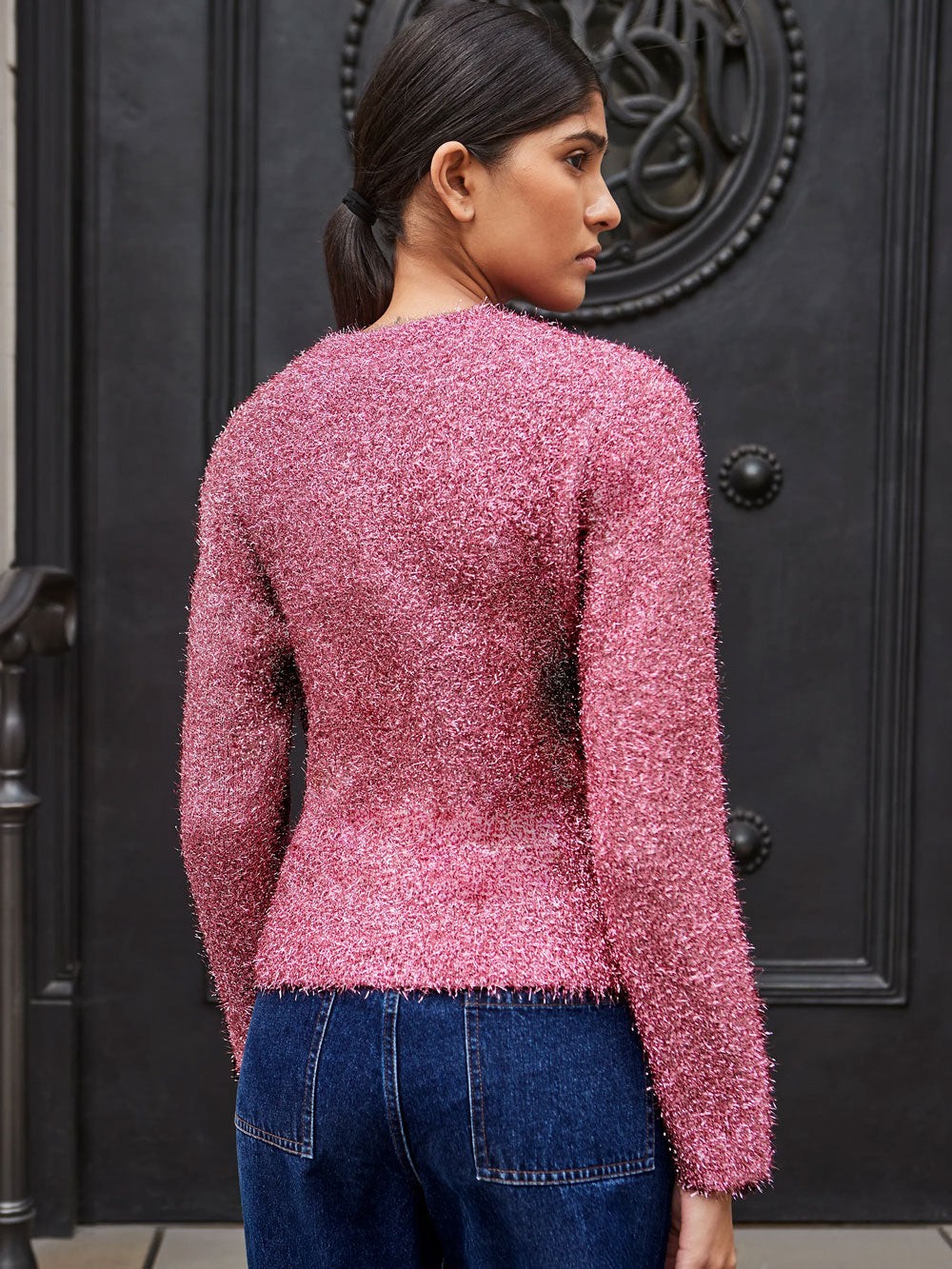 Pink Sparkle Knit Cardigan view 4