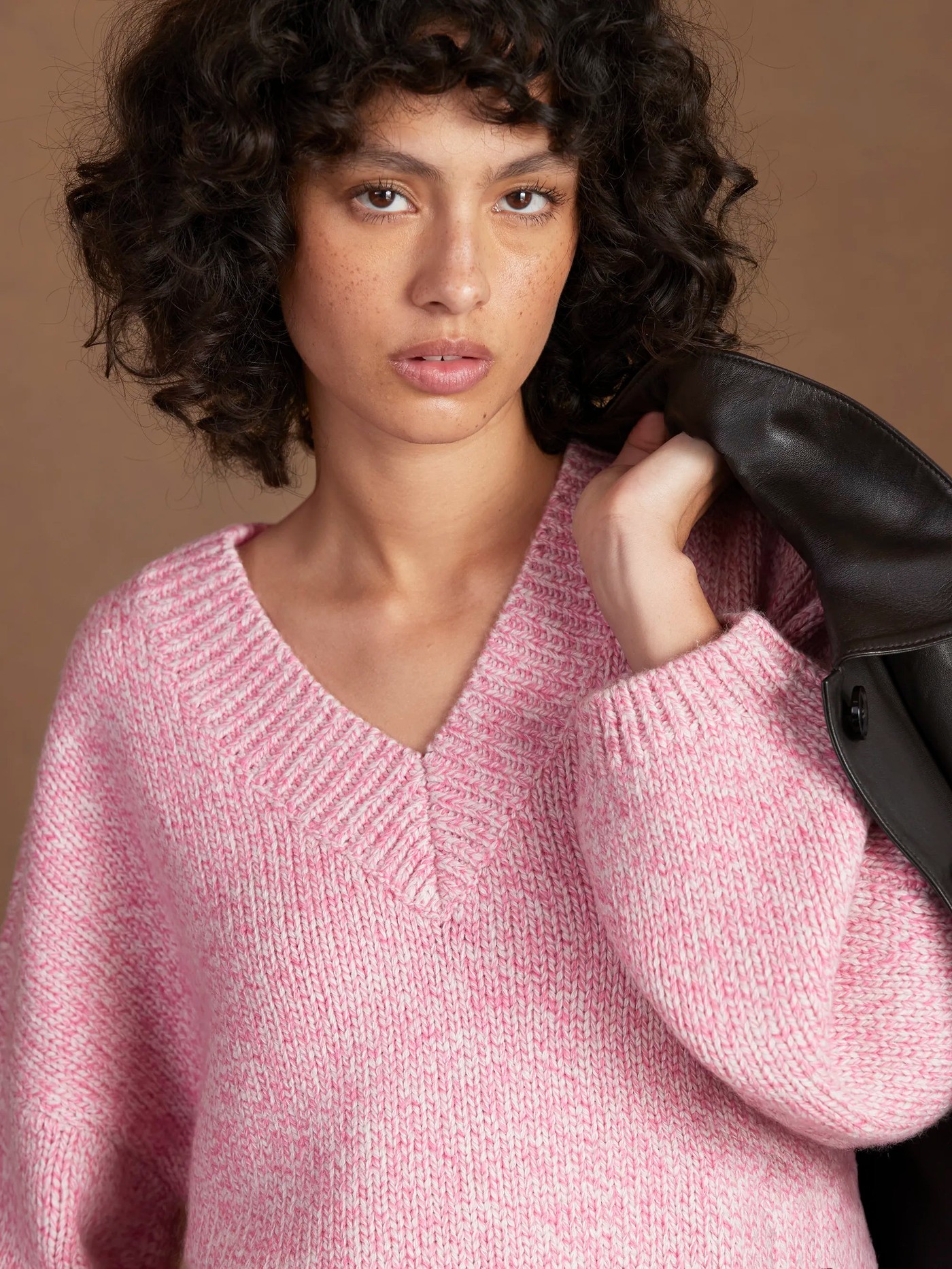 Pink Marl Knit Jumper With Wool view 4