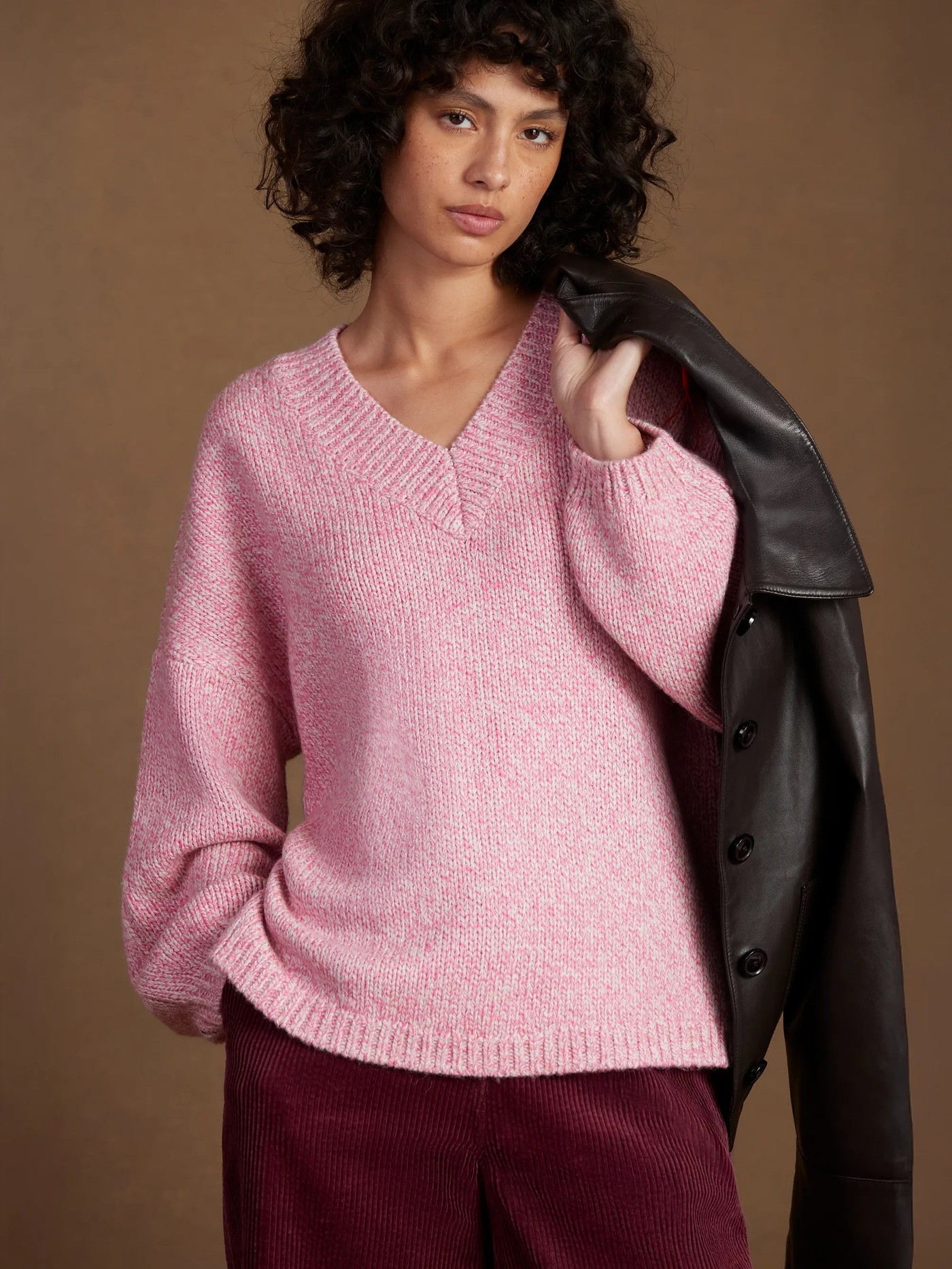 Pink Marl Knit Jumper With Wool