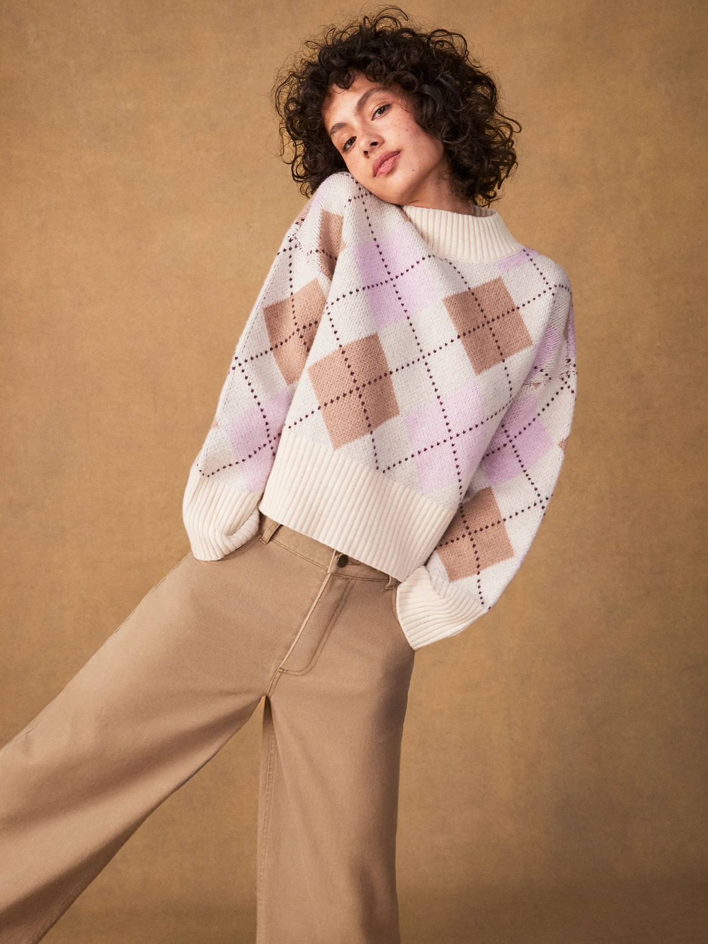 Pink Multi Argyle Wool Jumper view 3