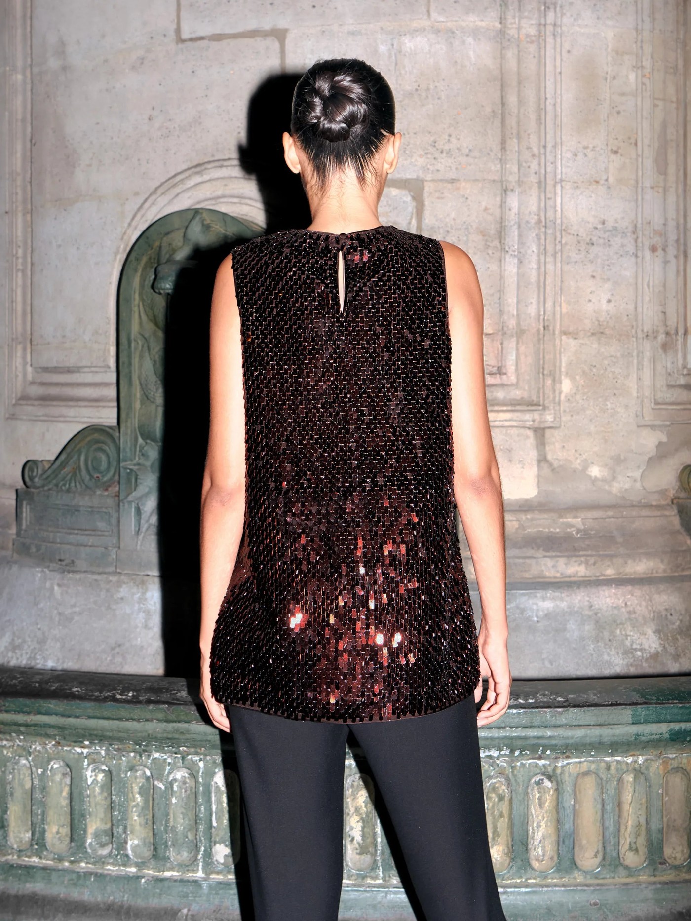 Brown Longline Sequin Shell Top view 4