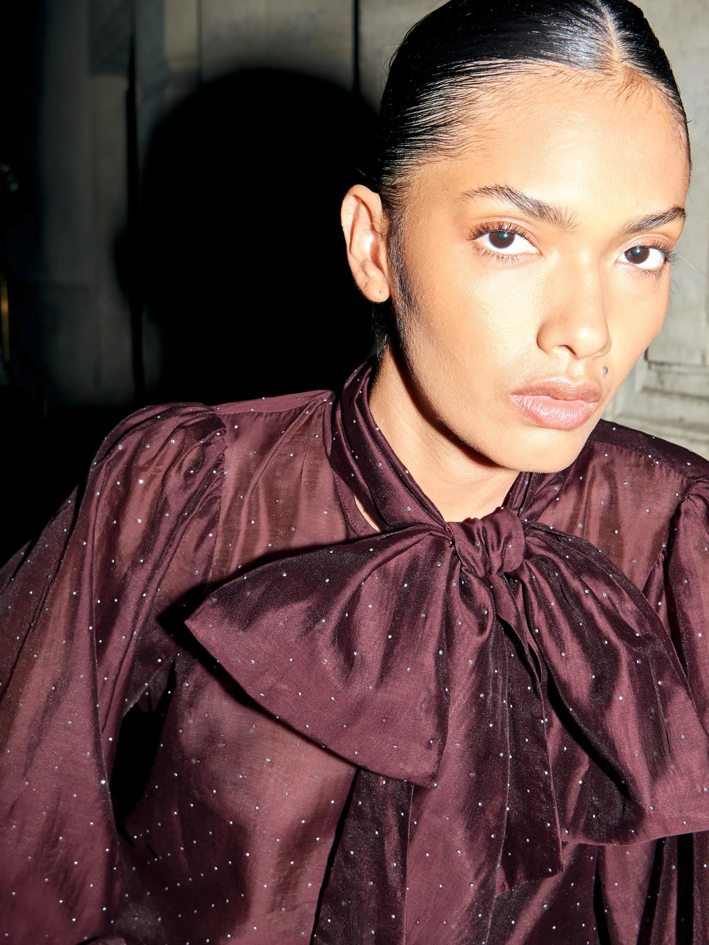 Burgundy Diamante Bow Detail Blouse view 4