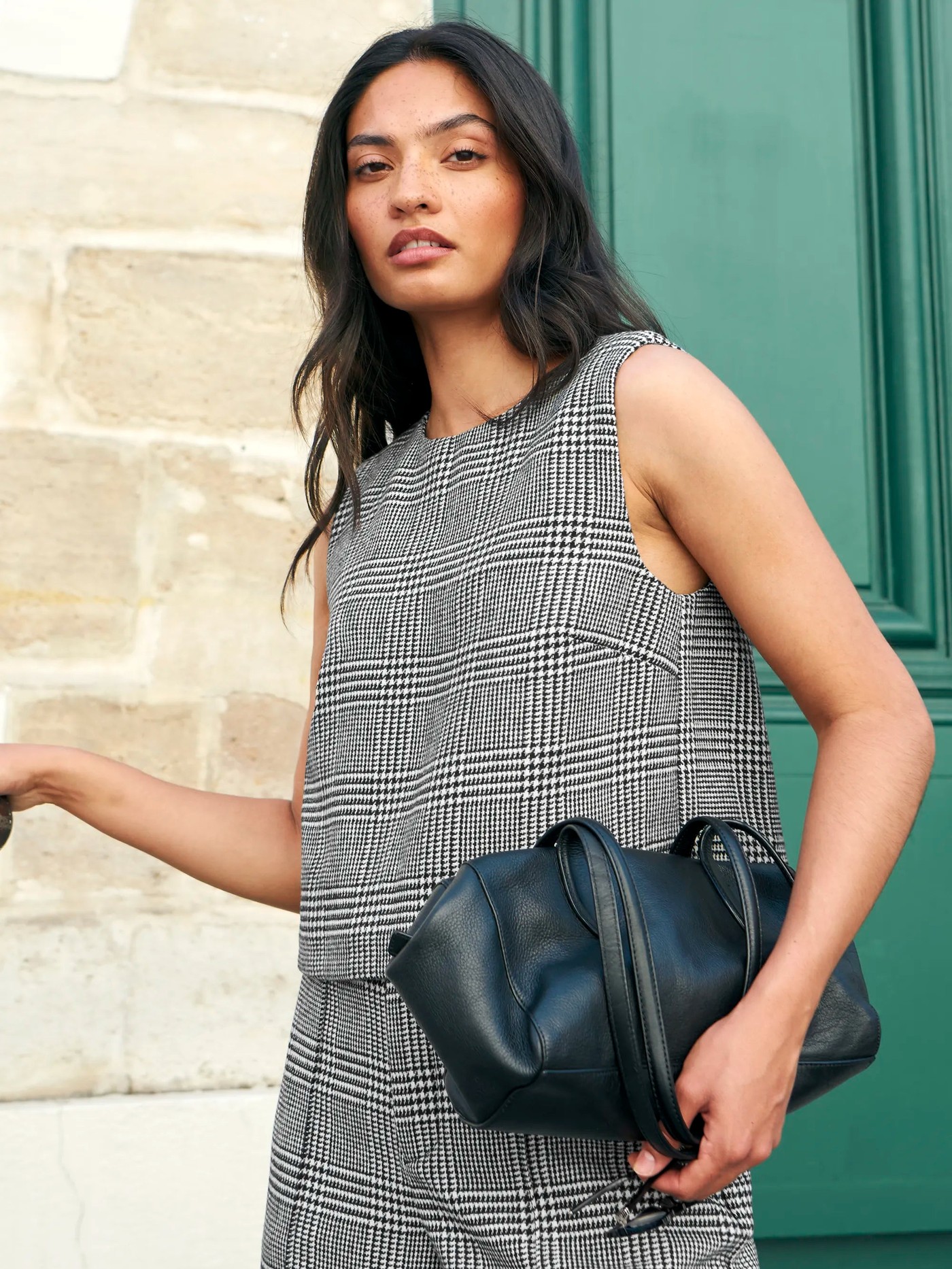 Mono Check Shell Top With Wool