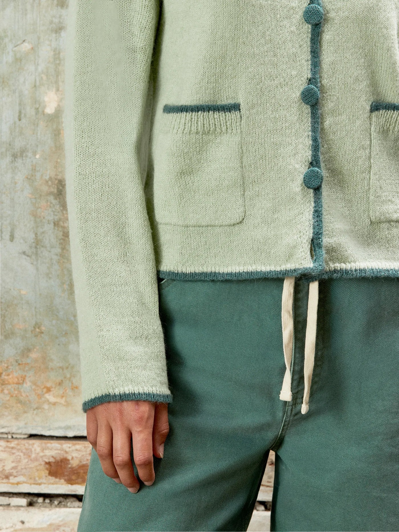 Contrast-Stitch Knit Cardigan with Wool and Alpaca view 3