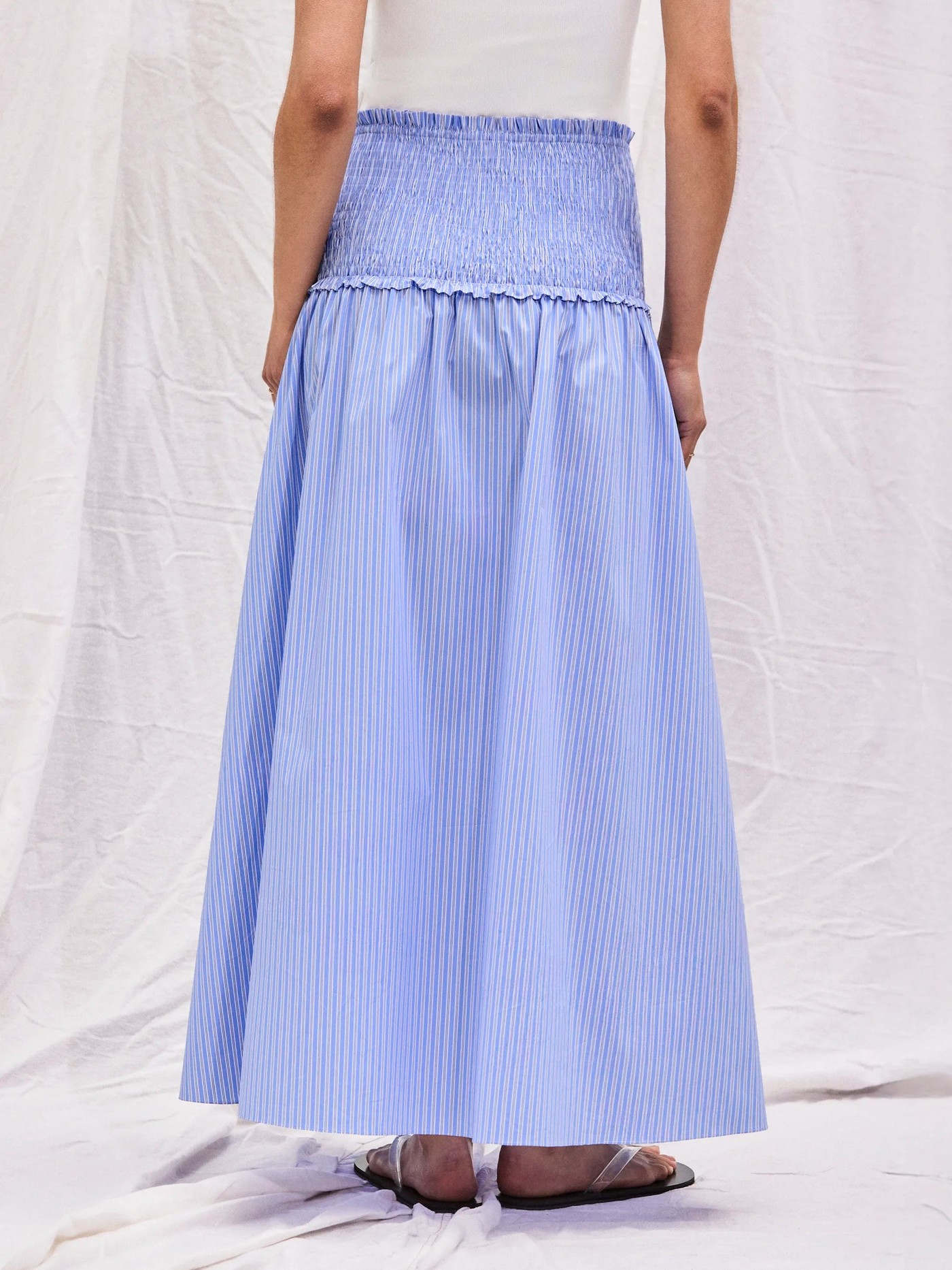 Blue Striped Shirred-Waist Skirt view 4