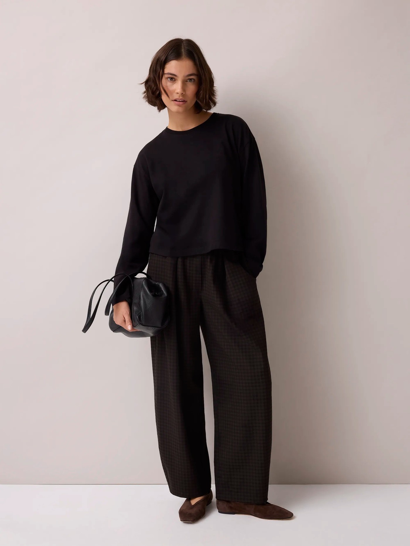 Micro Gingham Barrel Leg Trousers view 3