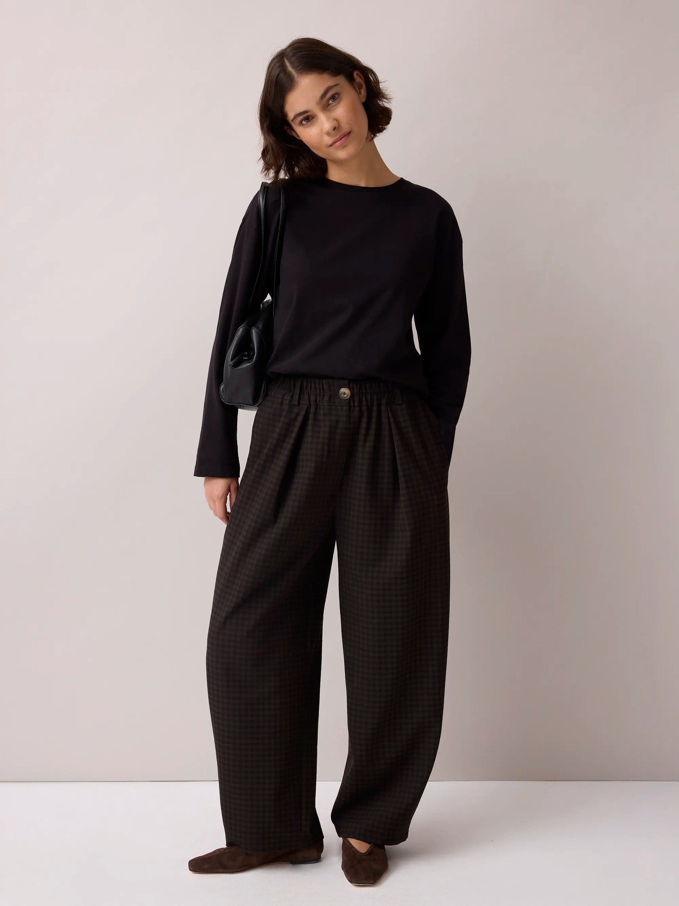 Micro Gingham Barrel Leg Trousers