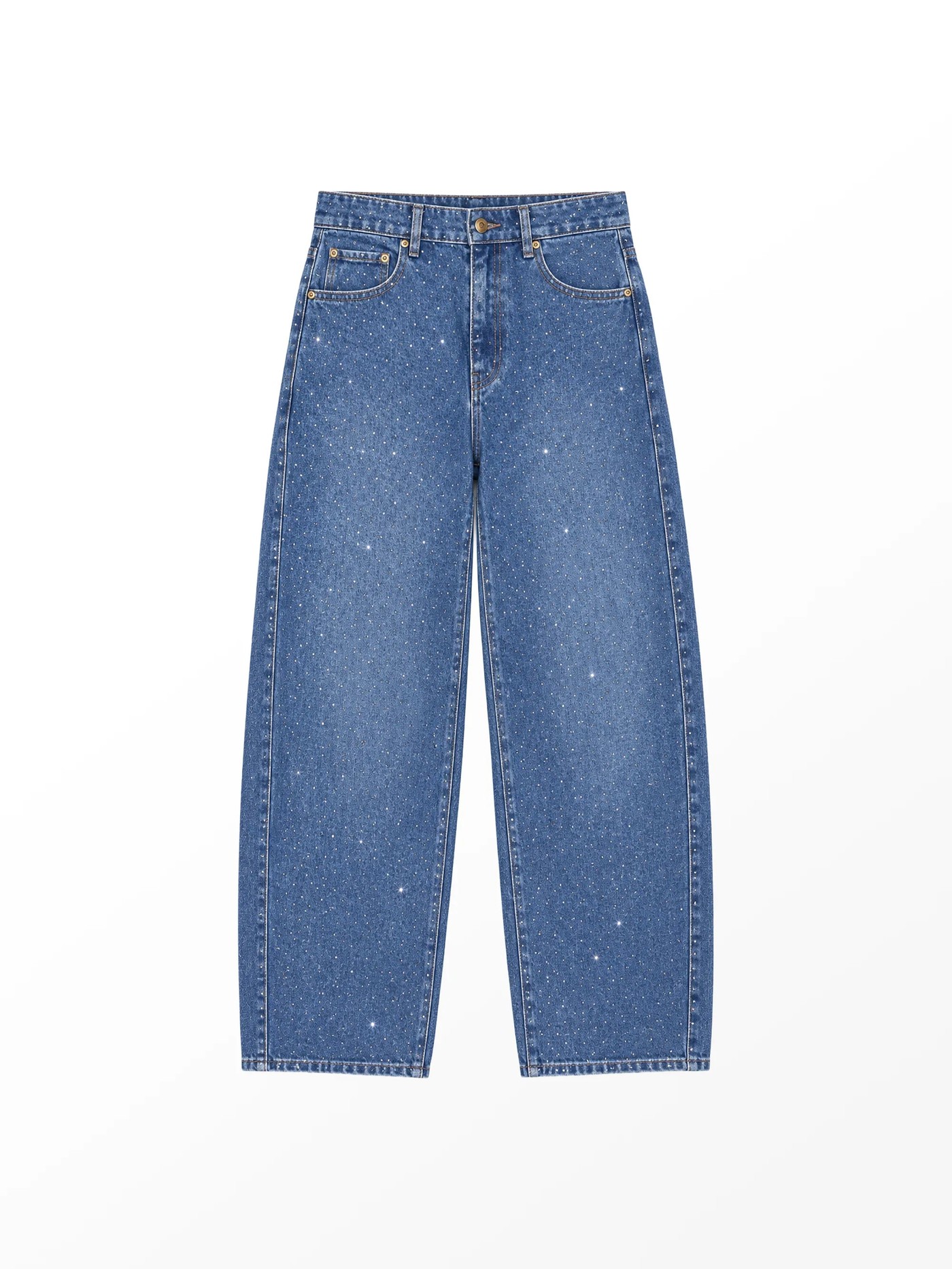 Blue Embellished Denim Barrel Leg Jeans view 4
