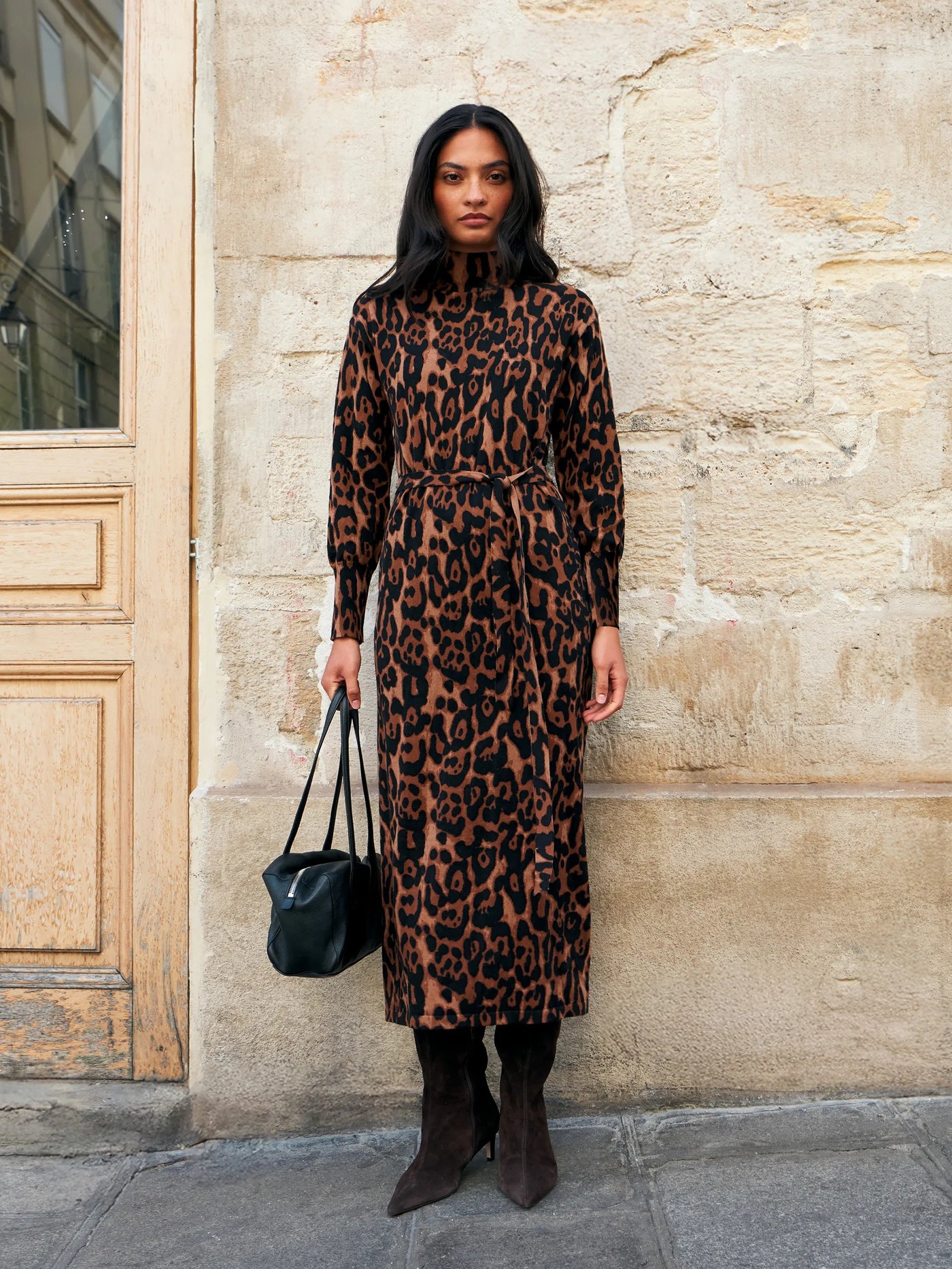 Leopard-Print Cotton and Cashmere-Blend Midi Dress view 3