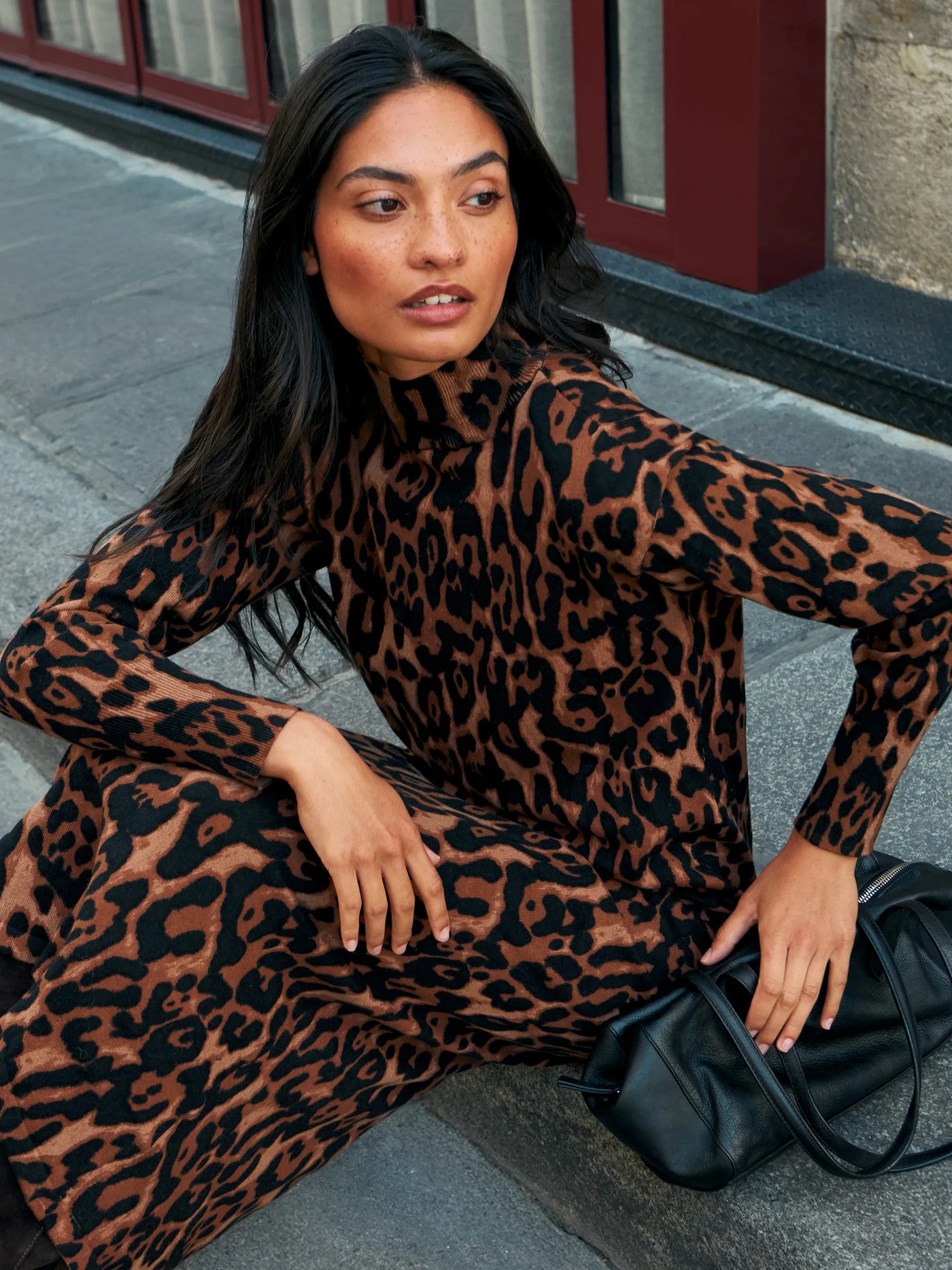 Leopard-Print Cotton and Cashmere-Blend Midi Dress view 4